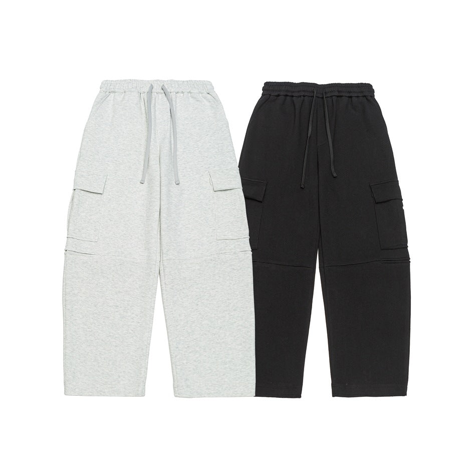 Women's Wide Cargo Jogging Pants made of French Terry with Elastic Waistband and Attached Flap Pockets Chichicherry