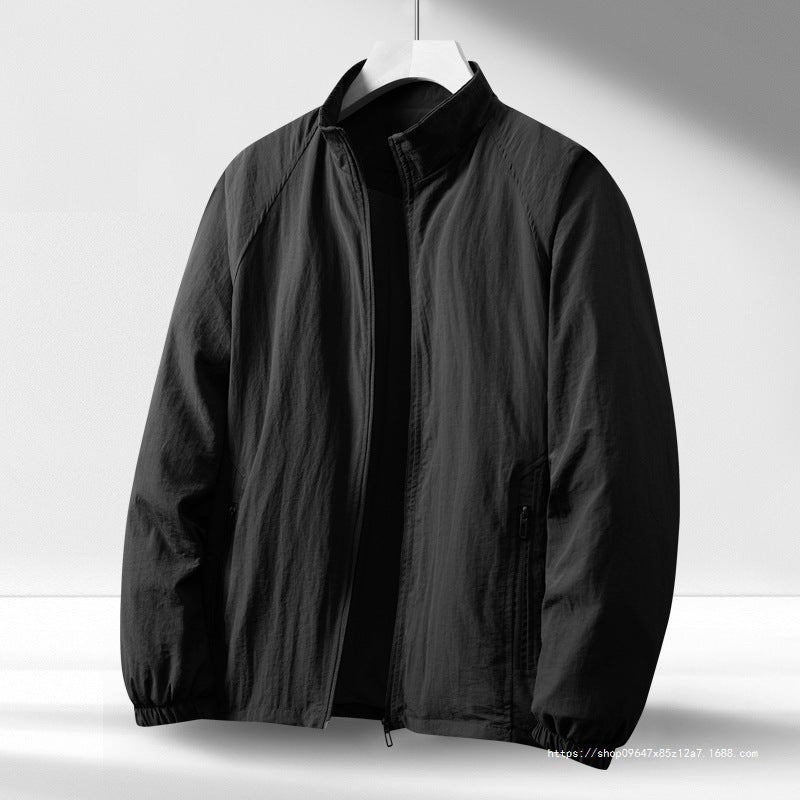 Men's Lightweight Windproof Zip-Up Blouson Jacket with Stand-Up Collar and Elastic Cuffs Chichicherry