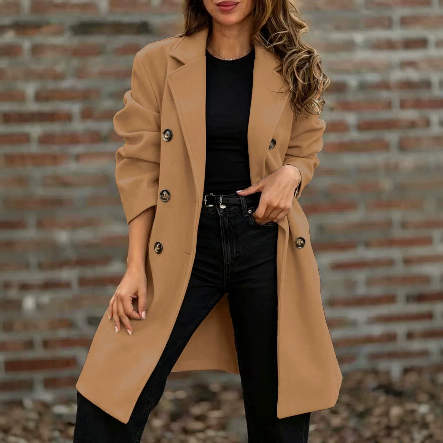Women's mid-length double-breasted coat in a relaxed oversized fit with lapel collar Chichicherry