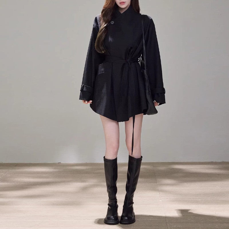 Women Short Wrap Coat Dress with Waist Belt and Casual A-Line Chichicherry