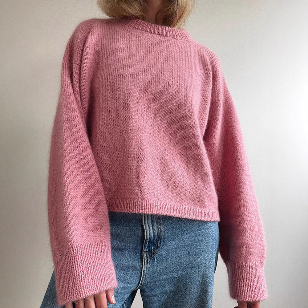 Women Oversized Mohair-Mix Sweater with Loose Silhouette and Ribbed Cuffs Chichicherry