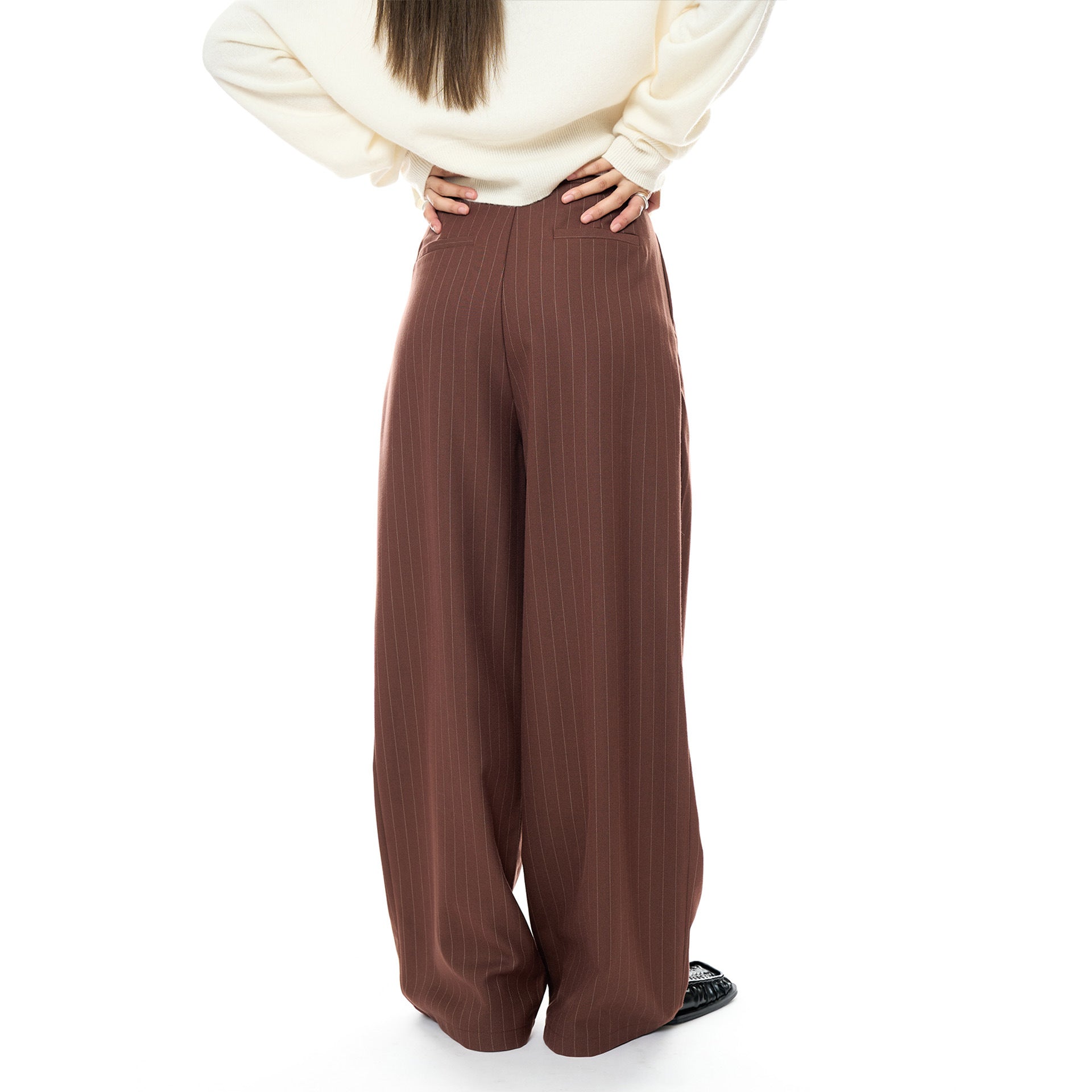 Women's Wide High-Waisted Pleated Trousers with Pinstripes Chichicherry