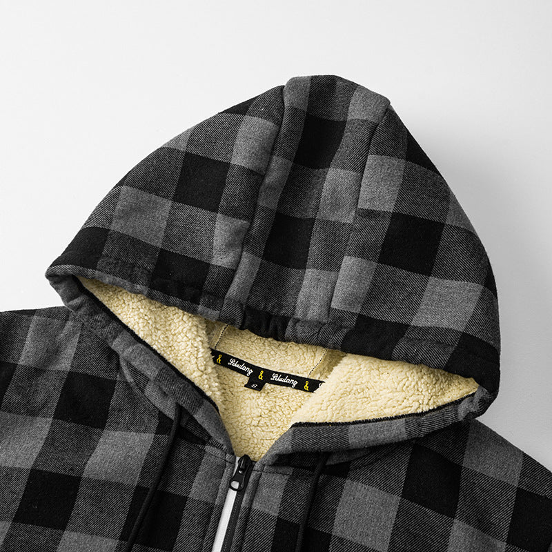 Men's checked Sherpa-lined hoodie with zipper and ribbed cuffs Chichicherry
