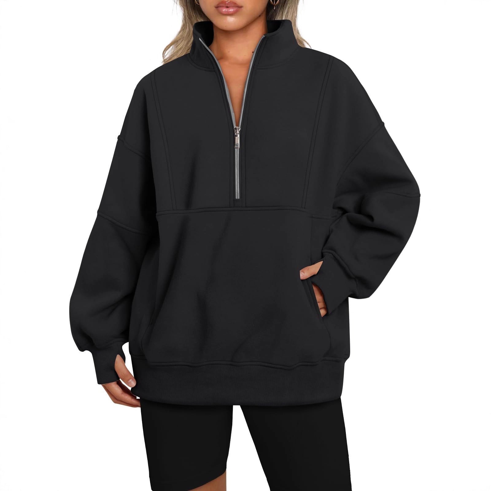 Women's Oversized Sweatshirt with Half Zipper, Stand-Up Collar and Kangaroo Pocket Chichicherry