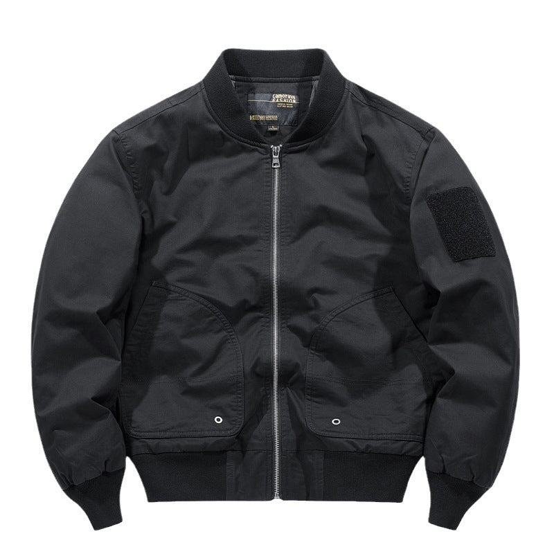 Men's short-cut lightweight bomber jacket with tactical sleeve patch and durable function shell Chichicherry