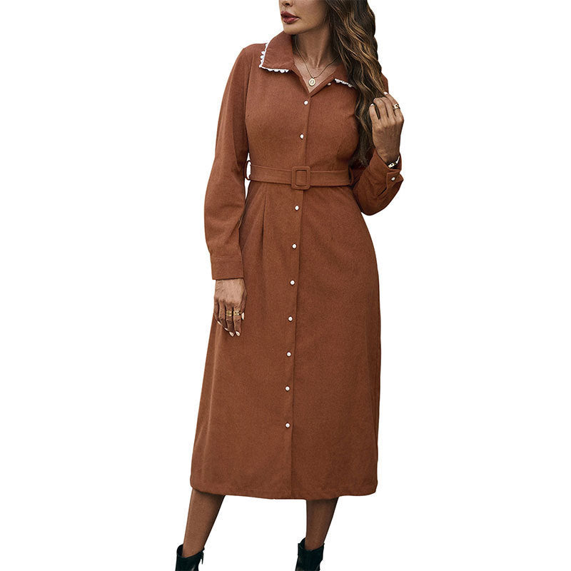 Women's midi shirt dress in velour look with waist belt and front slit Chichicherry
