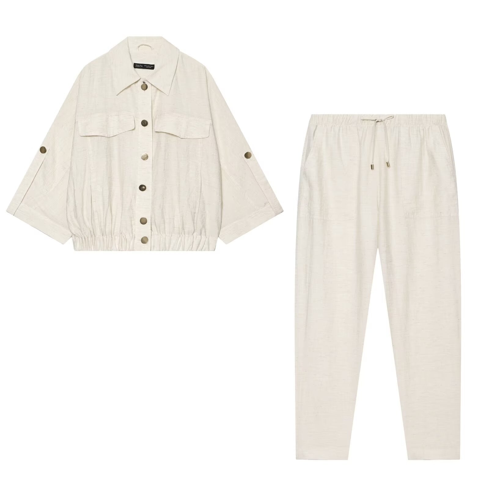 Women Loose-Fit Lightweight Shirt Jacket with Three-Quarter Sleeves, Chest Pockets and Elastic Hem Chichicherry