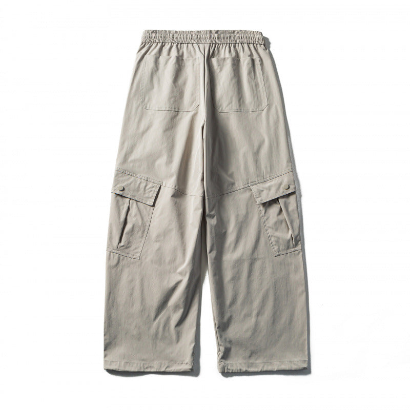 Men's Loose Cargo Pants with Elastic Waistband, Drawstring and Functional Side Pockets Chichicherry