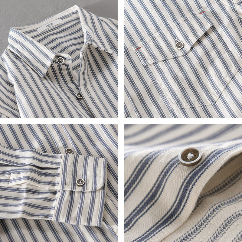 Men Striped Overshirt made of lightweight cotton blend with chest pocket and Relaxed Fit Chichicherry