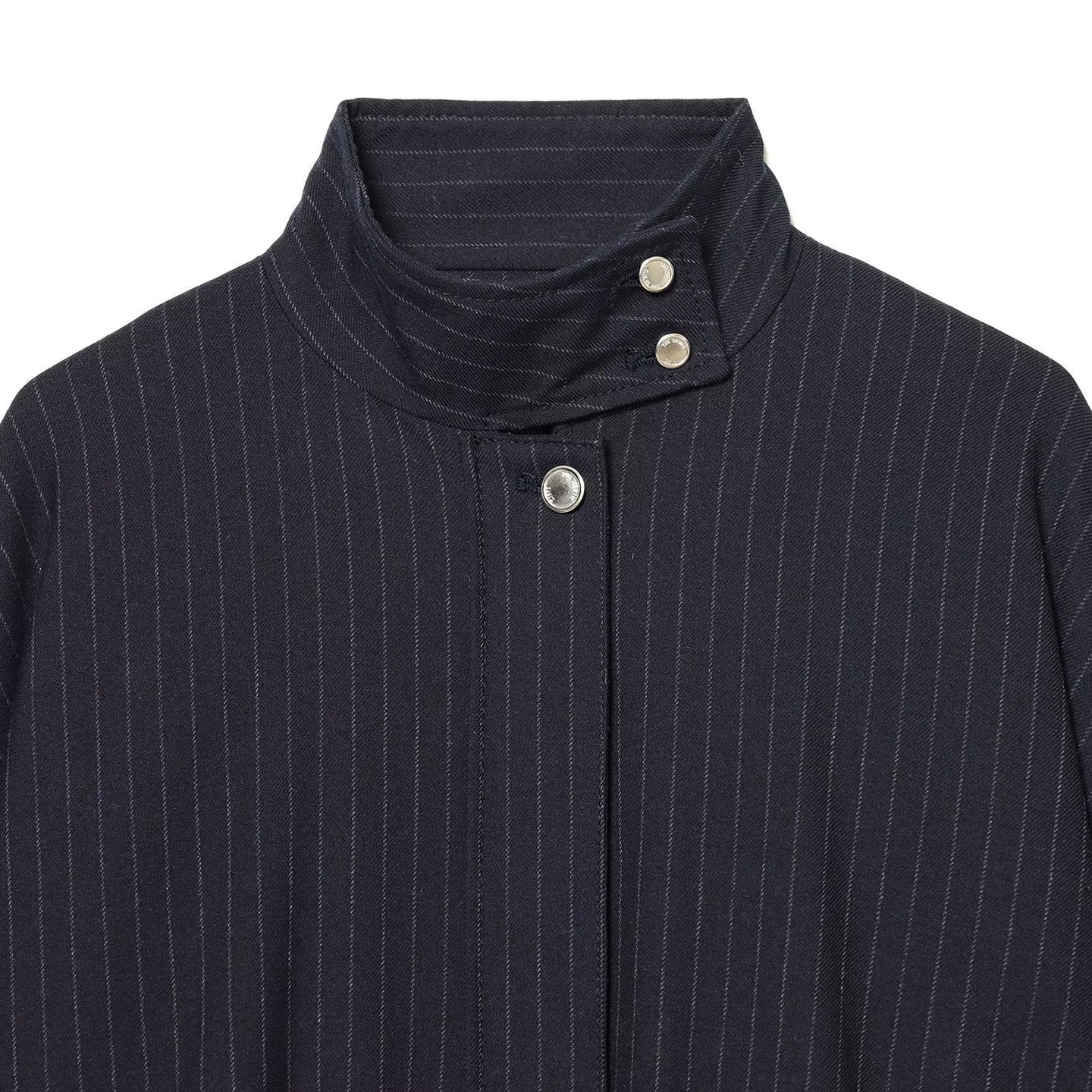 Ladies Short Pinstripe Blouson Jacket with Stand Collar, Balloon Sleeves and Elastic Hem Chichicherry