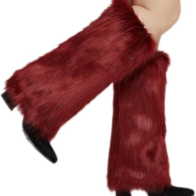 Women's long faux fur leg warmers with shaggy look and elastic waistband Chichicherry