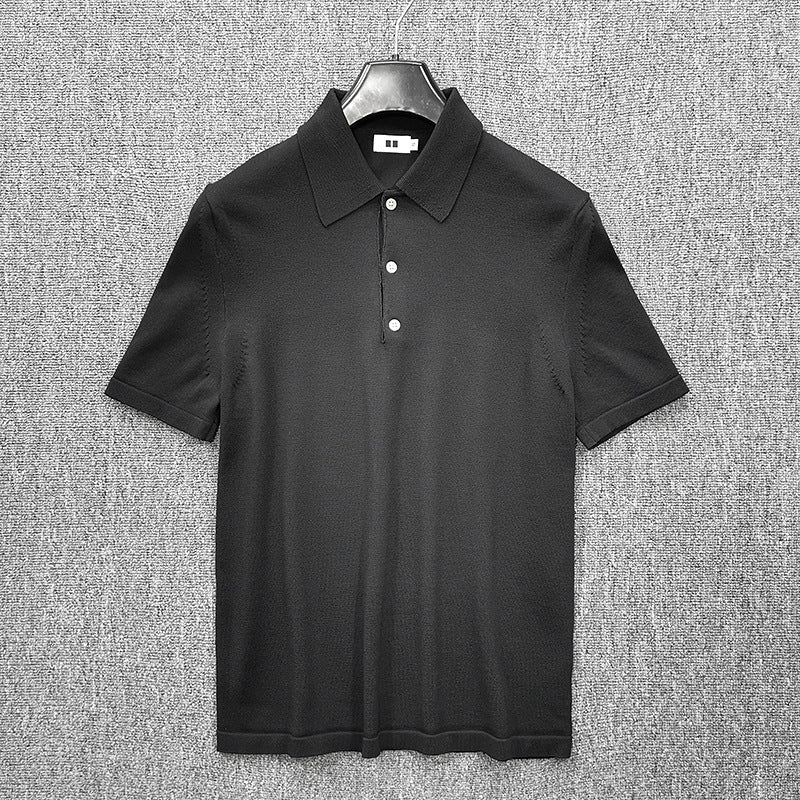 Men's Fine Knit Polo Shirt with Short Sleeves and Fine Button Placket Chichicherry