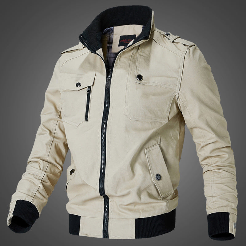 Men's Urban Canvas Flight Jacket with Shoulder Epaulettes, Stand-Up Collar and Ribbed Cuffs Chichicherry