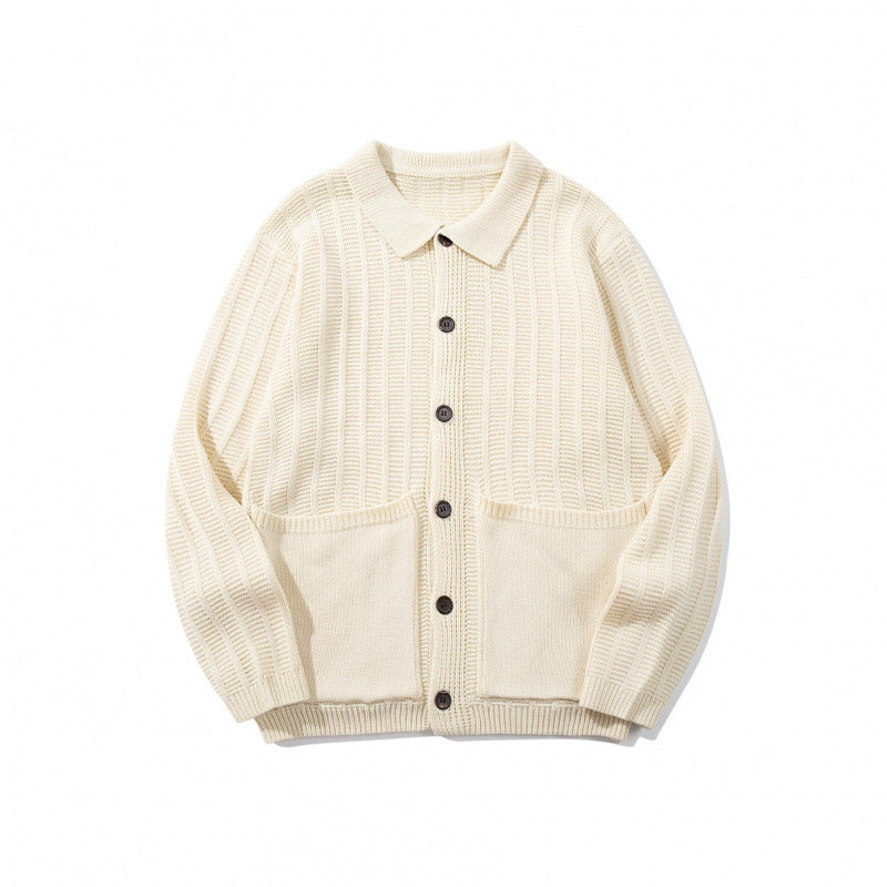 Unisex Chunky Knitted Shirt Jacket with Kent Collar, Button Placket and Patch Pockets Chichicherry