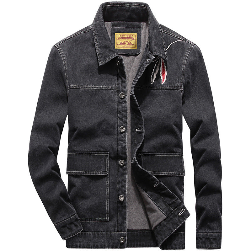 Men's denim jacket with patch pockets and worn effects Chichicherry