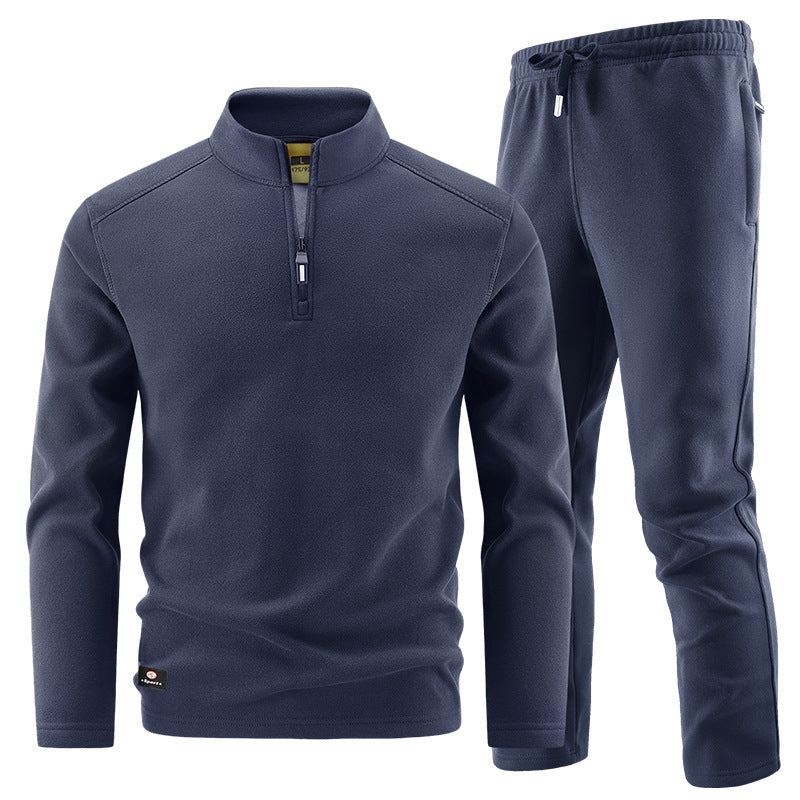 Men's Fleece Training Set with Stand-up Collar and Elastic Waistband Chichicherry