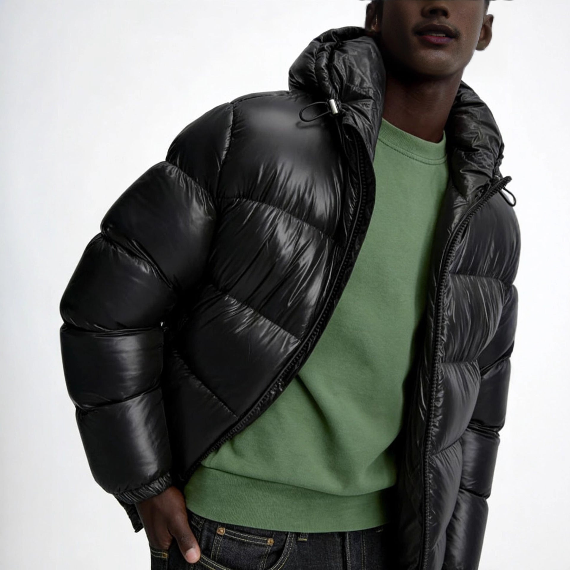 Women Oversized Quilted Jacket with Hood and Glossy Finish Chichicherry