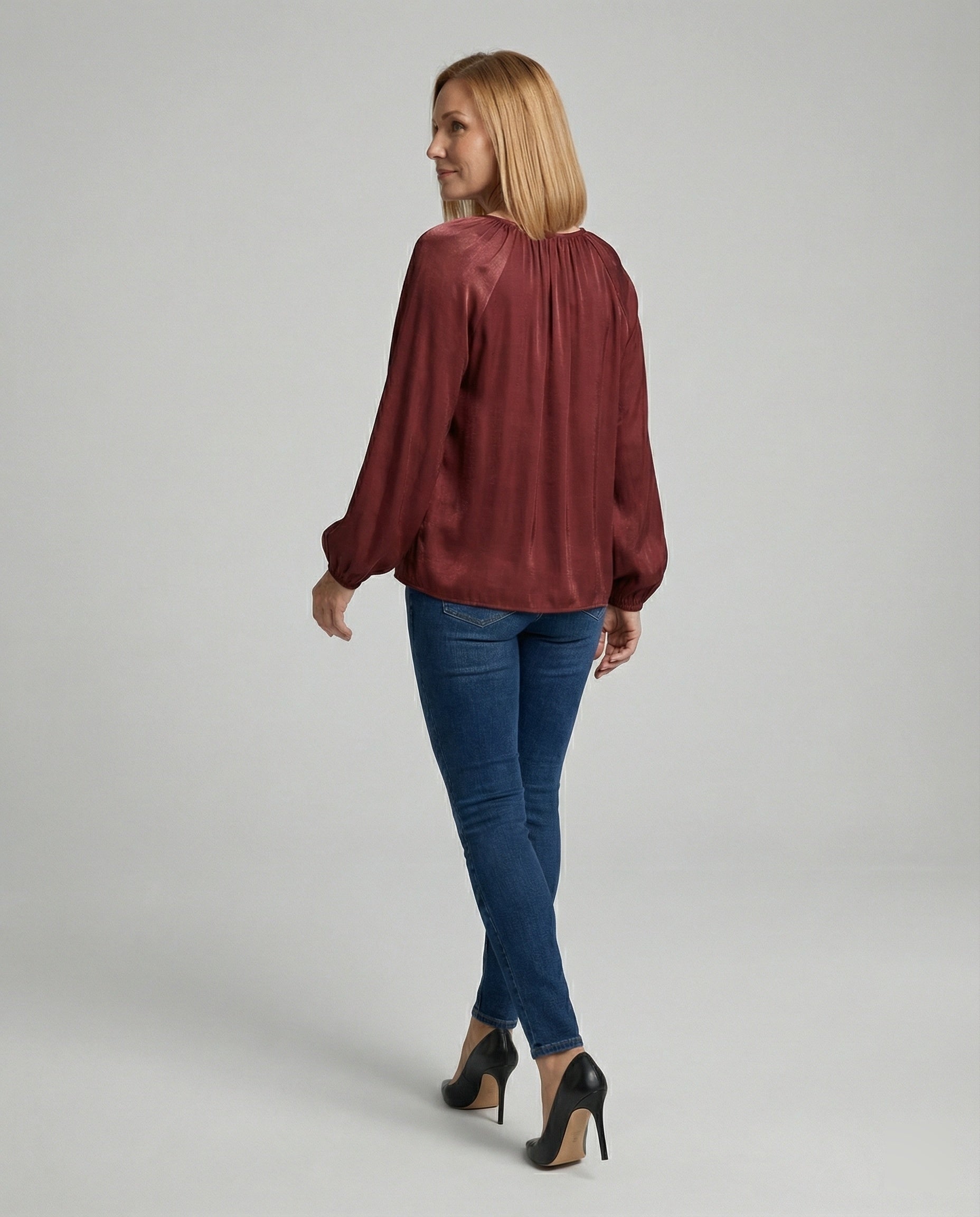 Women's Blouse Satin Balloon Sleeves
