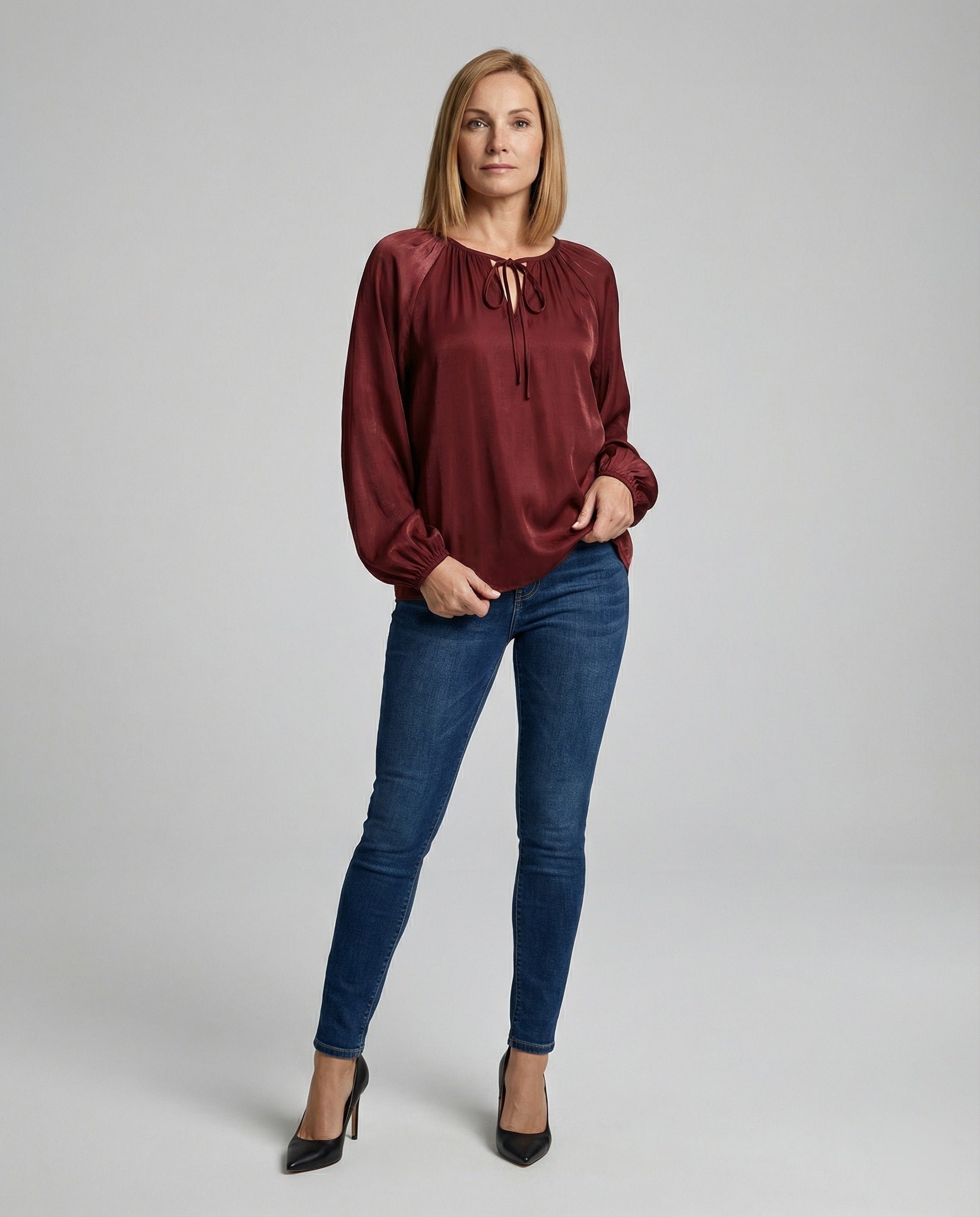 Women's Blouse Satin Balloon Sleeves