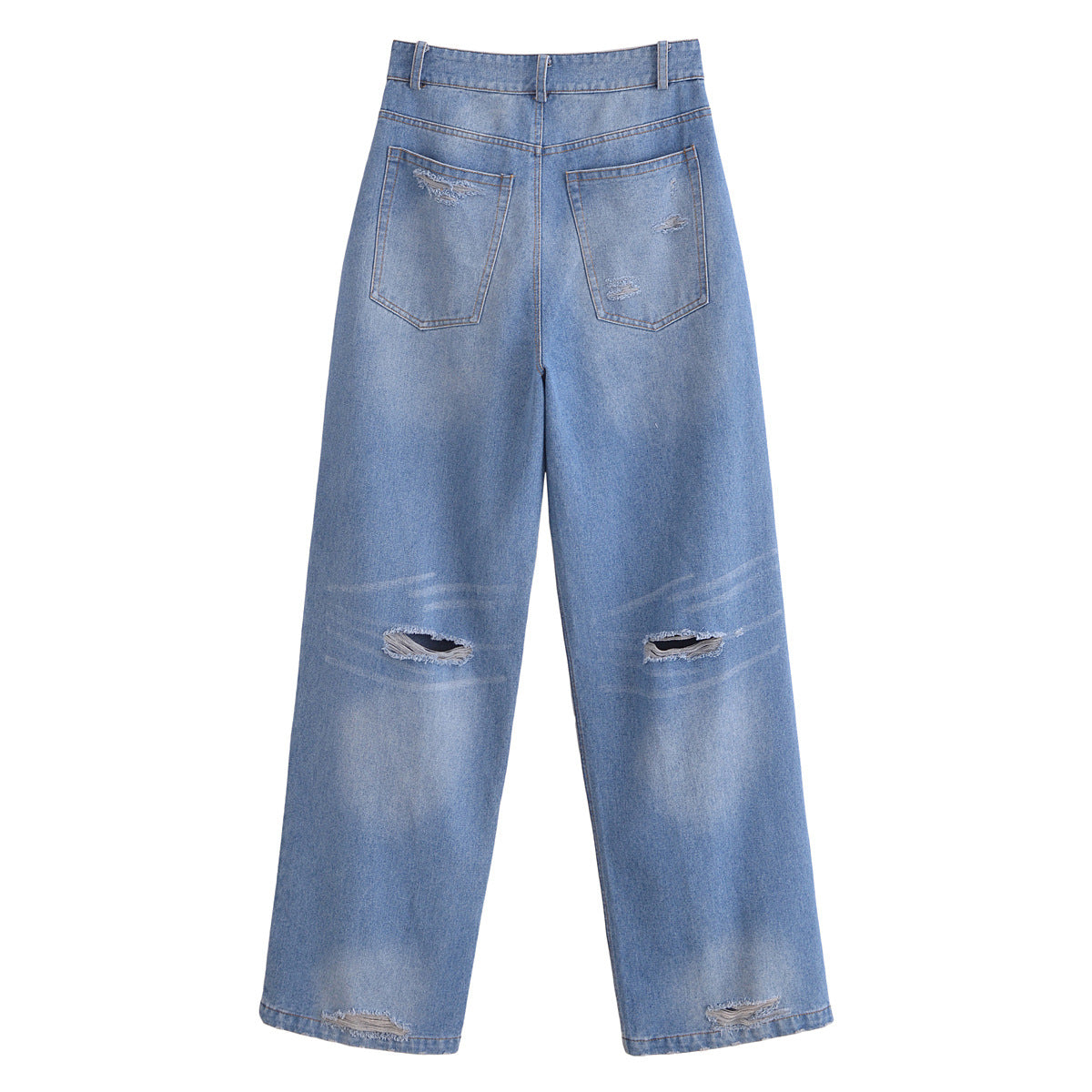 Women's High-Waist Jeans Pants with Wide Leg, Straight Hem and Subtle Used Look Chichicherry