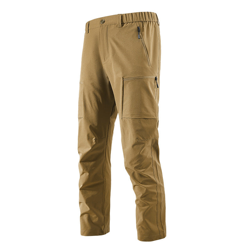 Men's Multifunctional Cargo Travel Pants with Elastic Waistband, Zipper Pockets and Knee Reinforcement Chichicherry