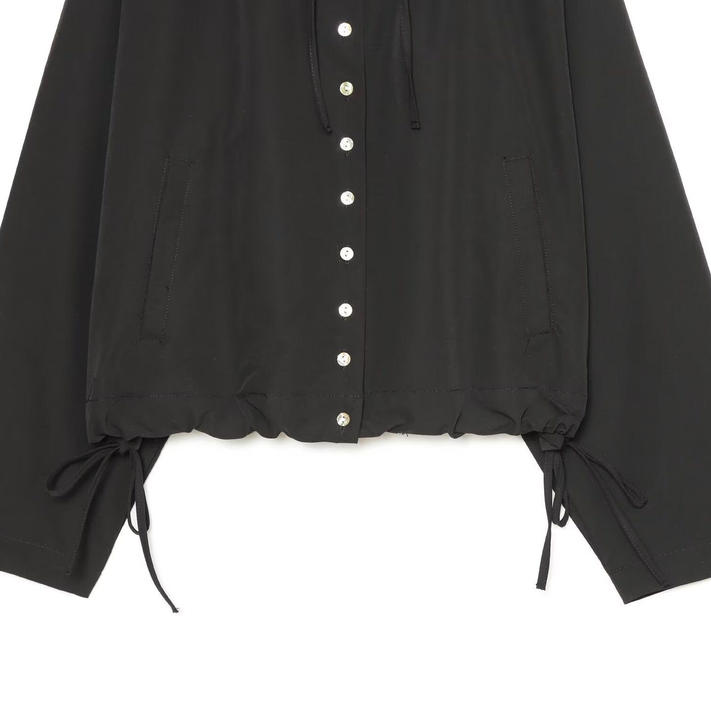 Women's short jacket in blouson style with high stand-up collar and drawstring