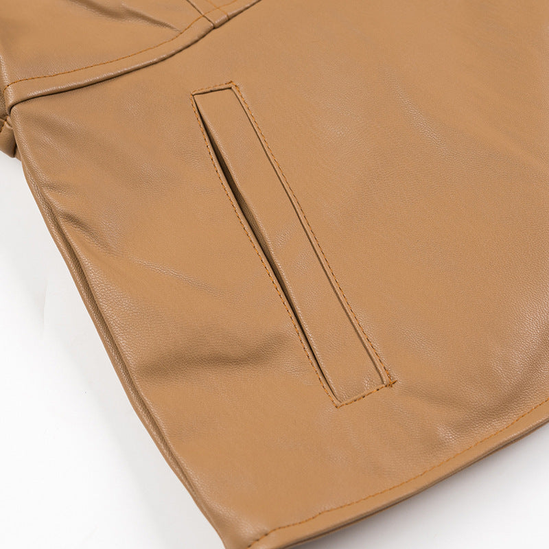Women's leather jacket without collar with tailored fit and full zip Chichicherry
