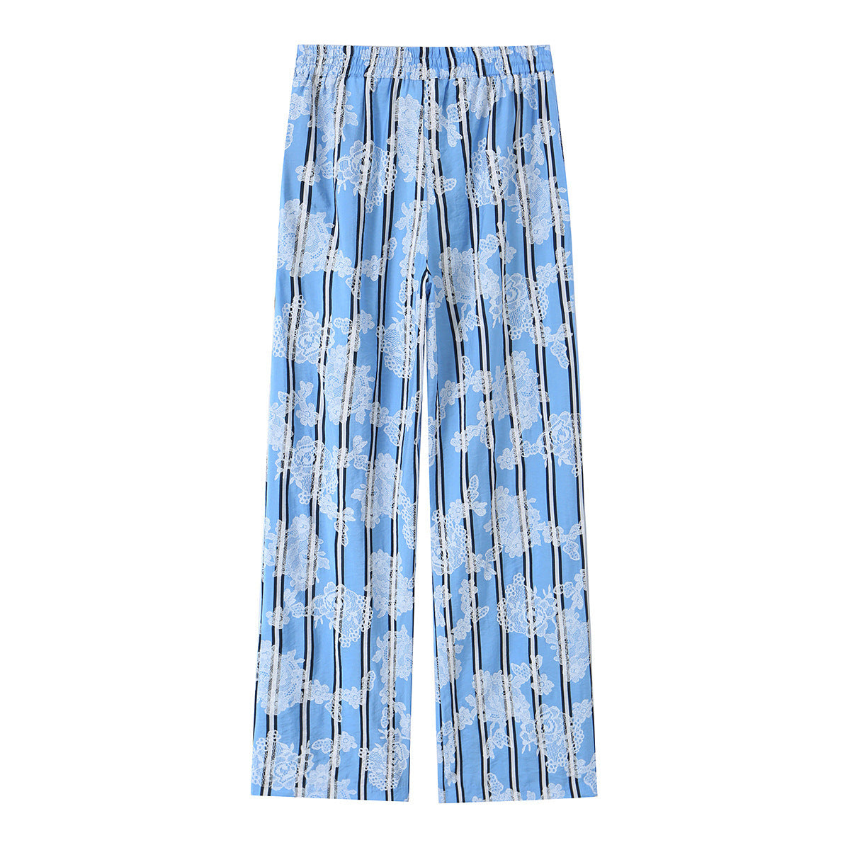 Women's wide palazzo pants with elastic drawstring waistband and floral lace look Chichicherry