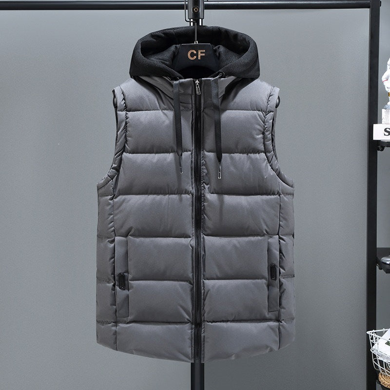 Men's Padded Hooded Vest with Stand-up Collar, Full-length Zipper and Drawstring Chichicherry