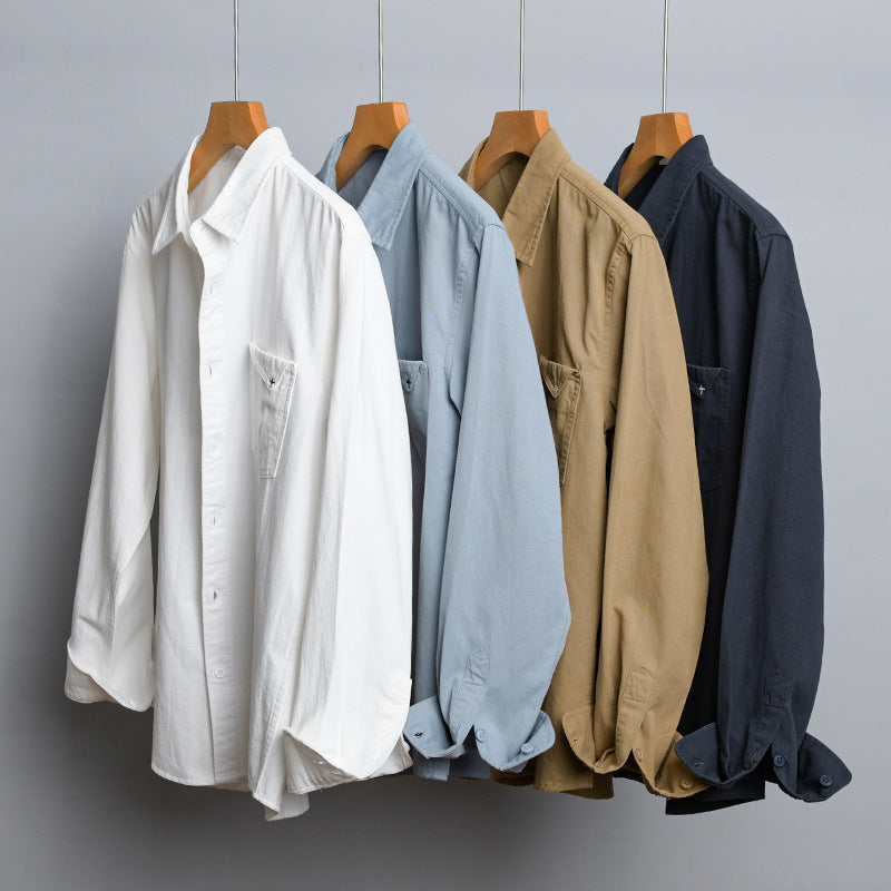 Men's Lightweight Cotton Shirt Jacket in Layering Look with Kent Collar and Patch Chest Pocket Chichicherry