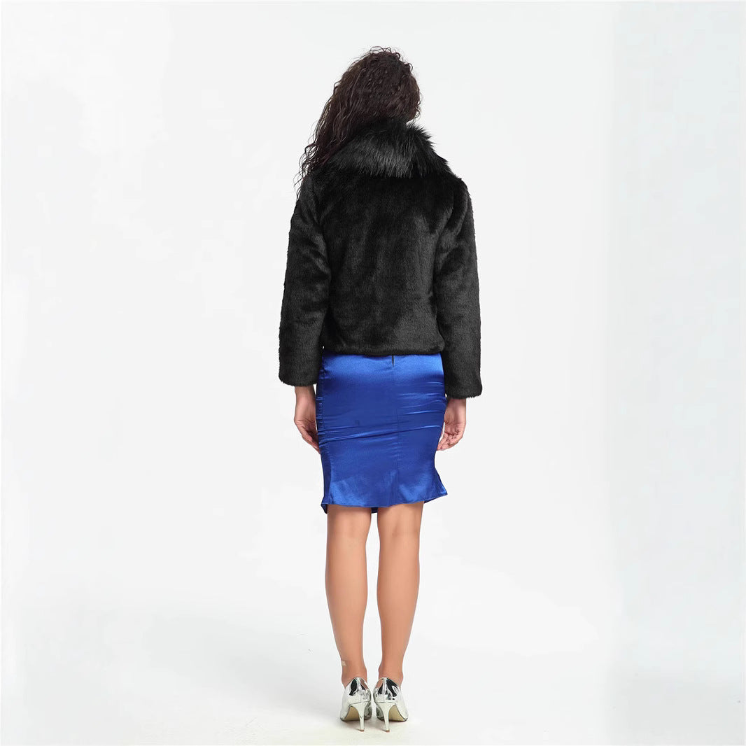 Women's Short Faux Fur Bolero with Voluminous Shawl Collar and 3/4 Sleeves Chichicherry
