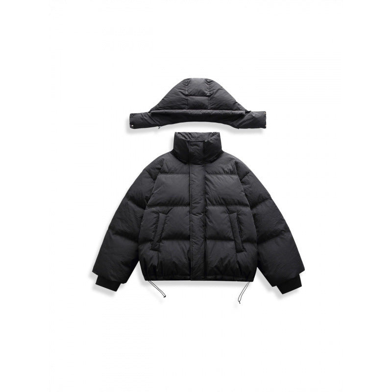 Unisex Short Padded Jacket with Hood, High Stand-Up Collar, and Adjustable Hem Chichicherry