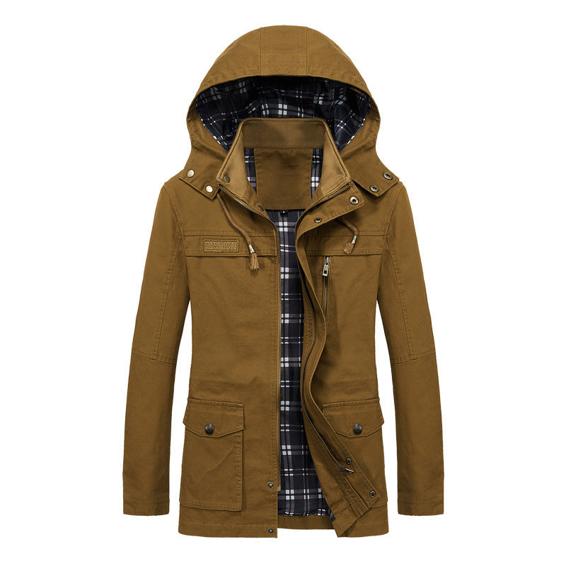Men's field parka in urban utility style with checked inner lining, removable hood, and multifunction pockets Chichicherry