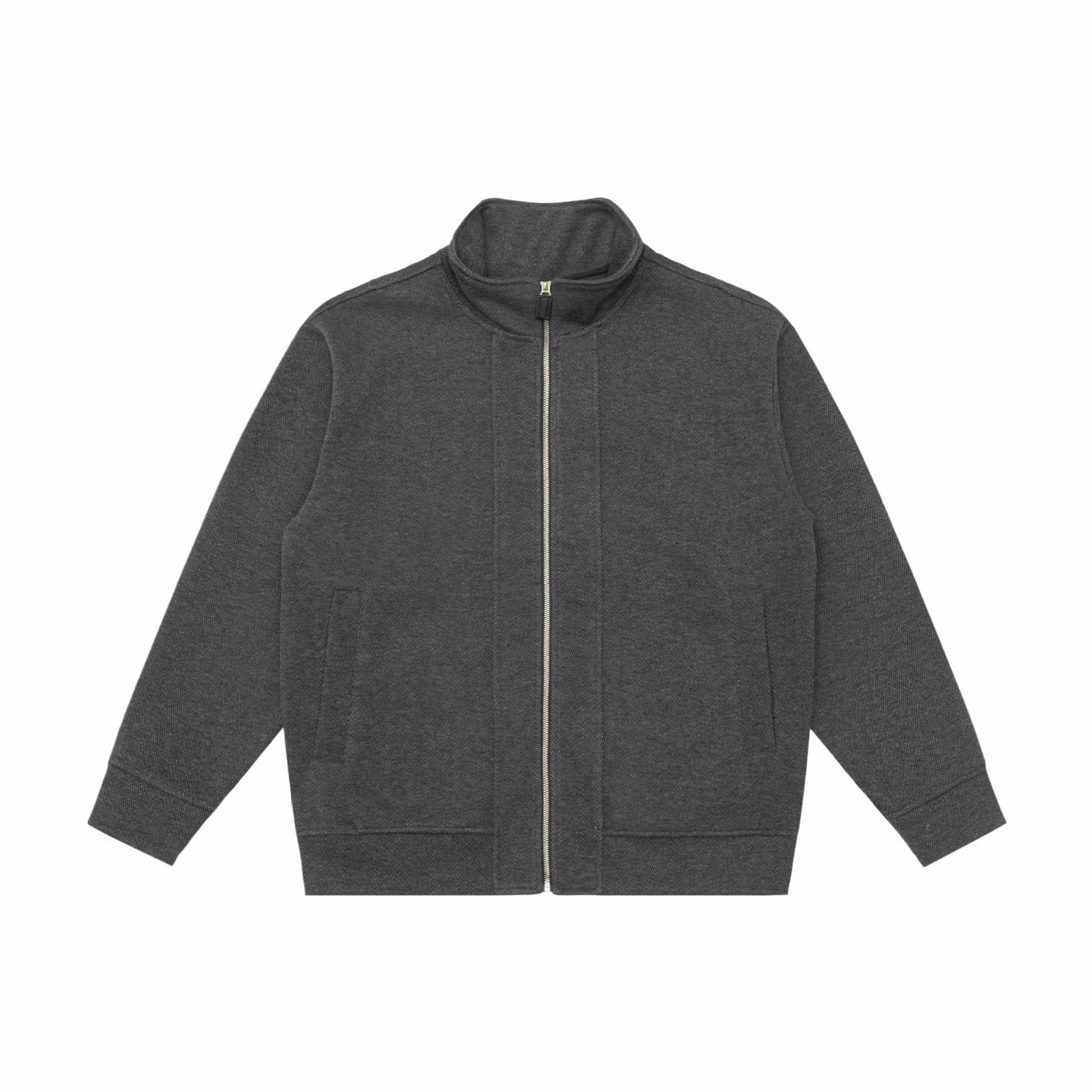 Unisex Lightweight Stand Collar Jacket made of Herringbone Structure with Full Zip Chichicherry
