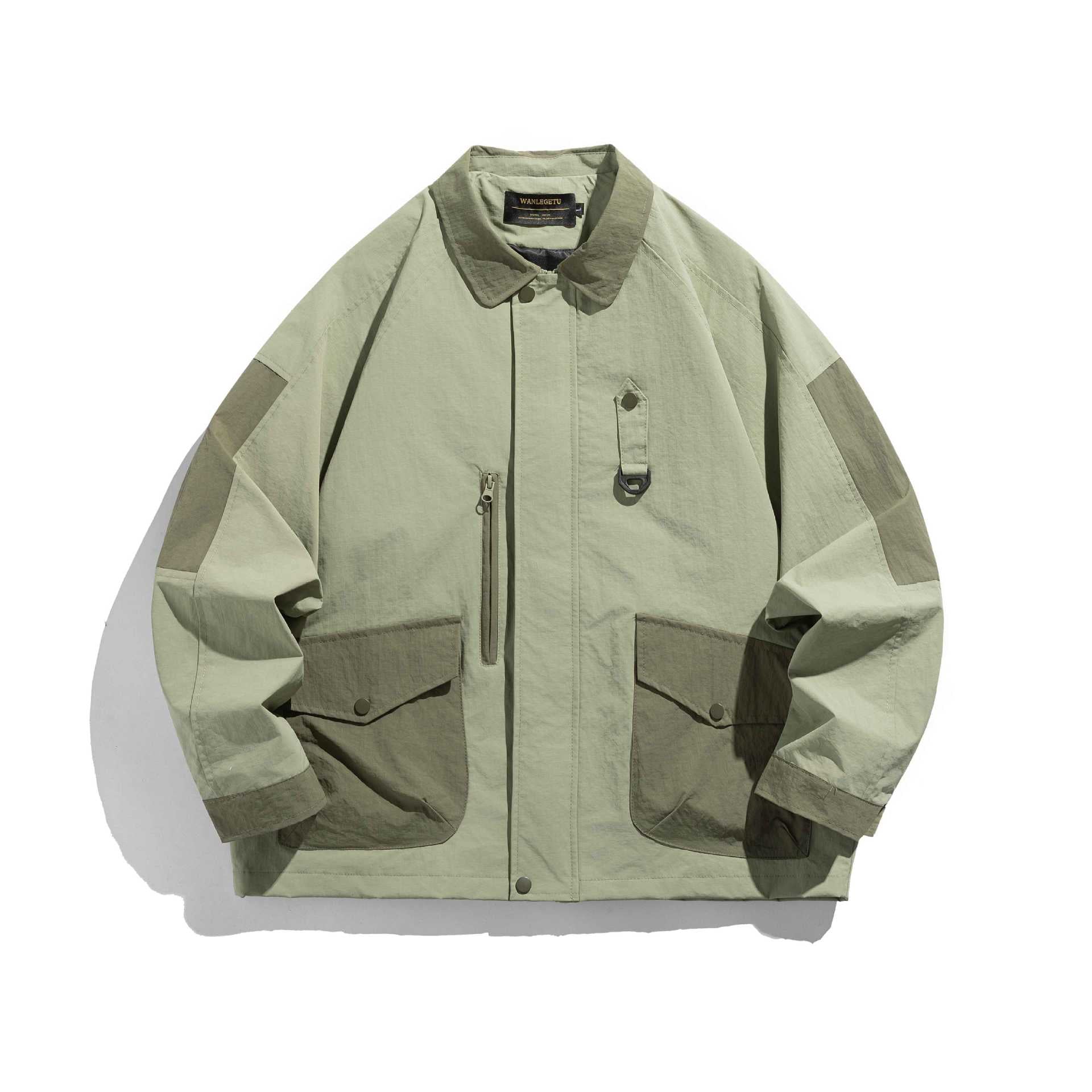 Unisex utilitarian field blouson jacket with multiple pockets and D-ring Chichicherry