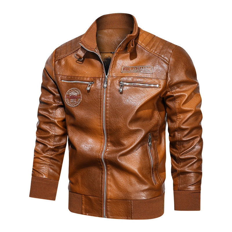 Men's faux leather pilot jacket in aviator look with quilted shoulder area and zippered pockets Chichicherry