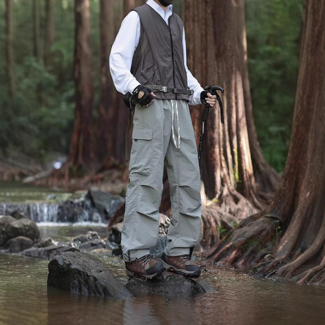 Men's Lightweight Technical Cargo Trekking Pants with Drawstring Waistband, Reinforced Hem Edges, and Adjustable Leg Opening Chichicherry