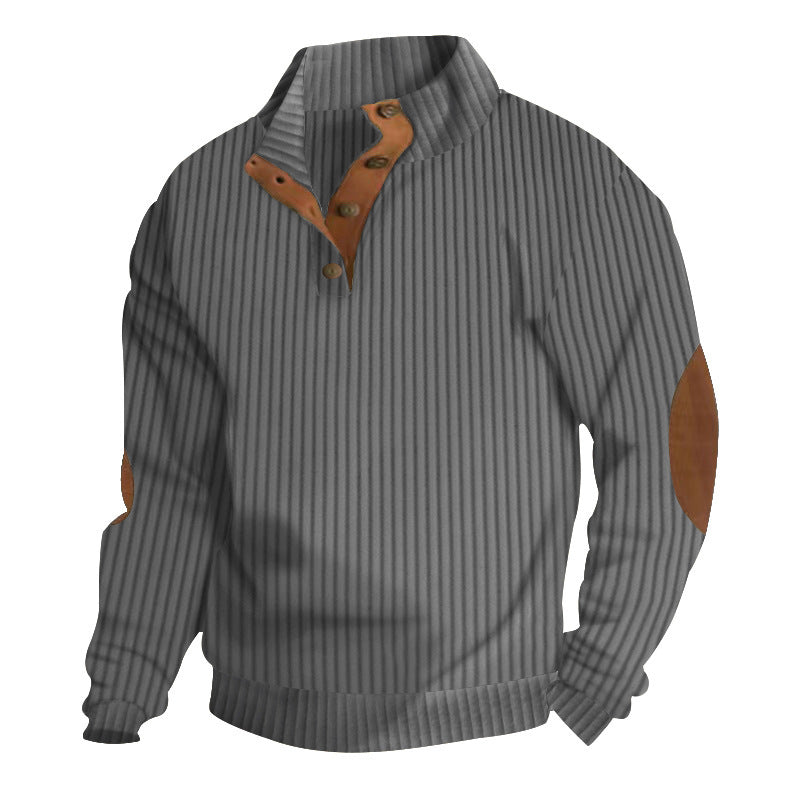 Men's chunky knit turtleneck with cable pattern, stand-up collar and leather elbow patches Chichicherry