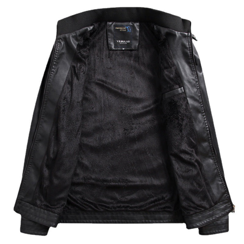 Men's faux leather jacket with warming teddy fleece lining and stand-up collar Chichicherry