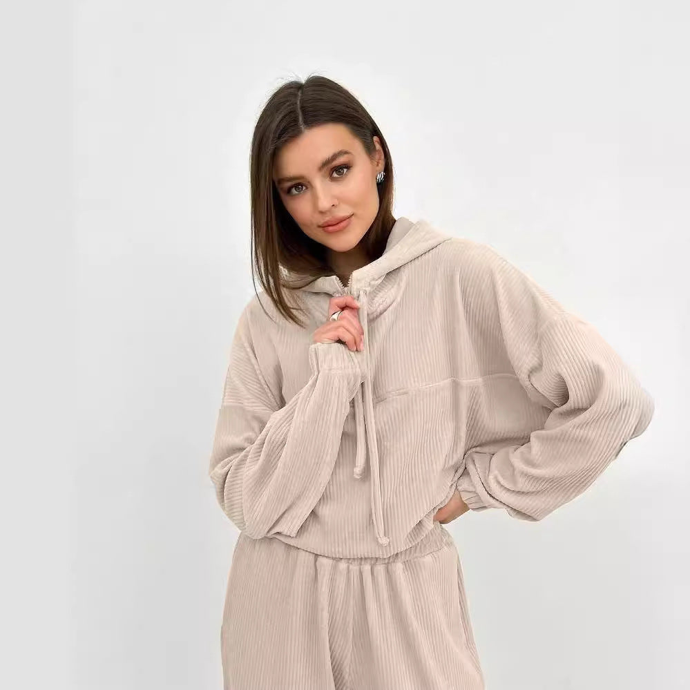 Damen Cordstoff Loungewear-Set mit Kapuzenpullover und Jogginghose Chichicherry