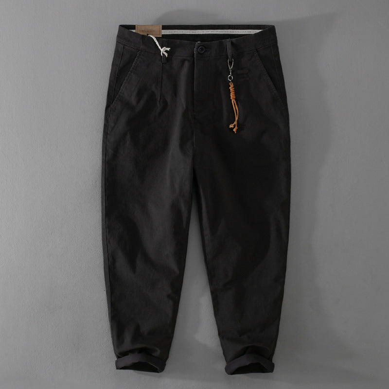 Men's Cotton Twill Chino in Relaxed Tapered Fit with Drawstring Waistband and Patch Pockets Chichicherry