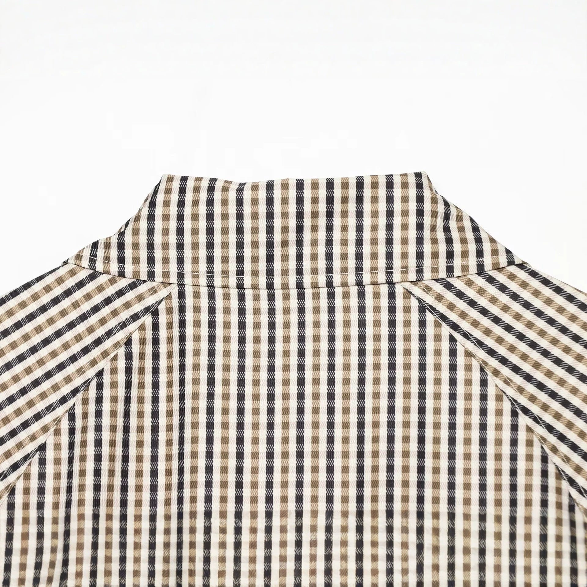 Women Short Tailored Double-Breasted Trench Coat with Check Pattern and Belt Chichicherry