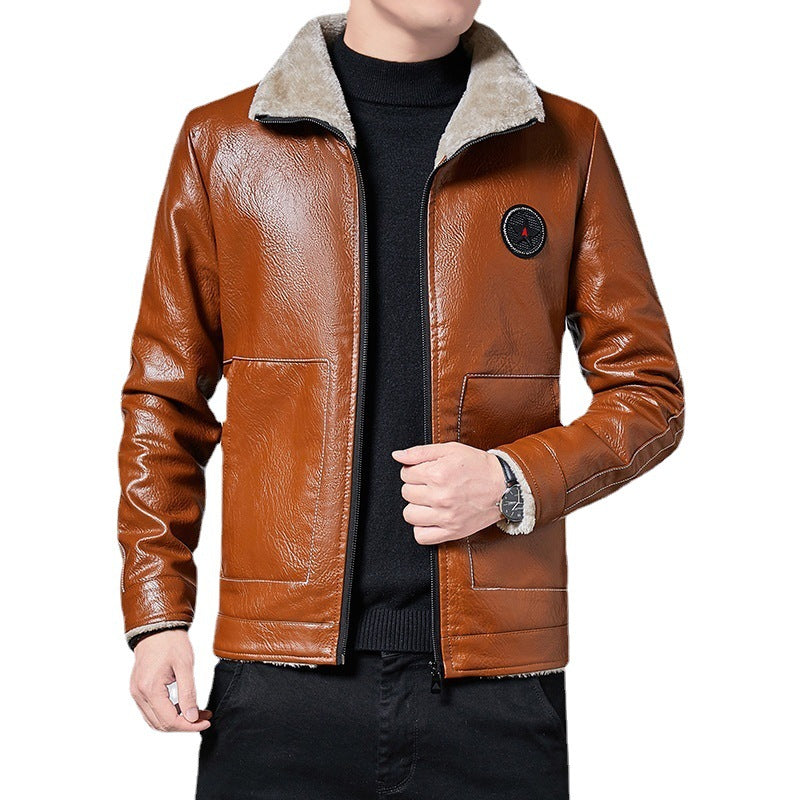 Men's faux leather pilot jacket with full Sherpa lining and high standing collar Chichicherry