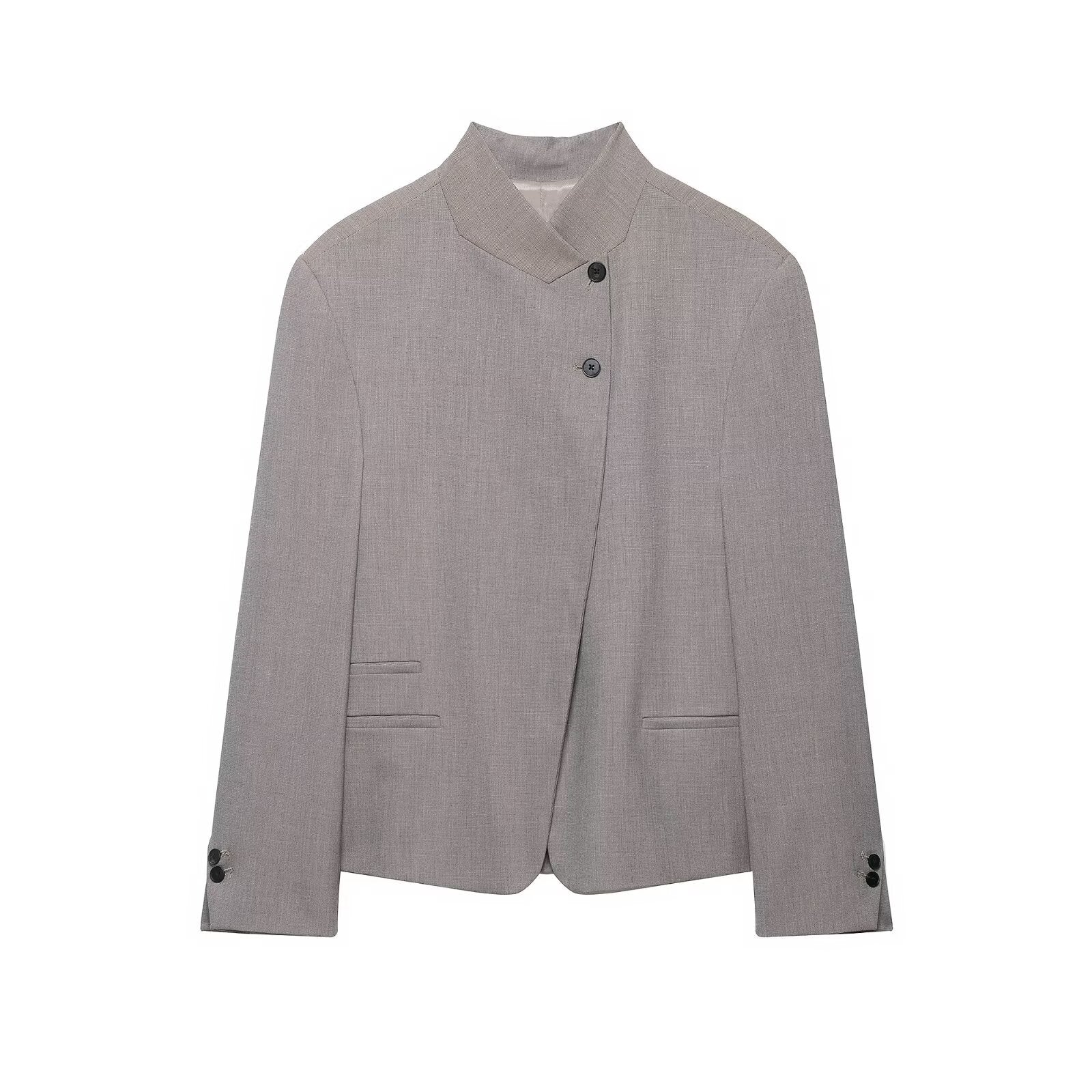 Women's tailored blazer with stand-up collar and asymmetrical button placket Chichicherry