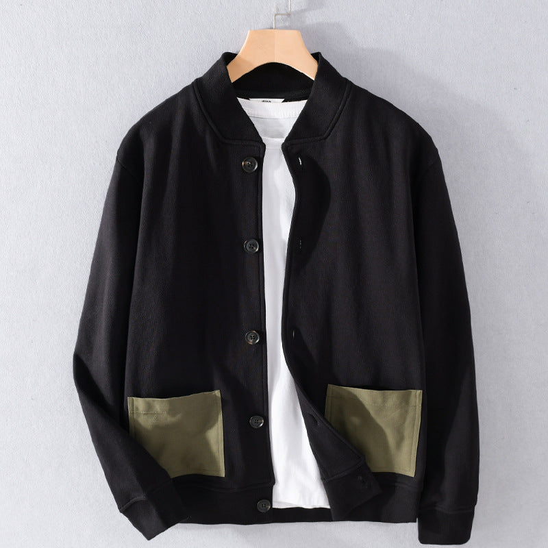 Men's Casual Bomber Style Shirt Jacket with Applied Contrast Pockets Chichicherry