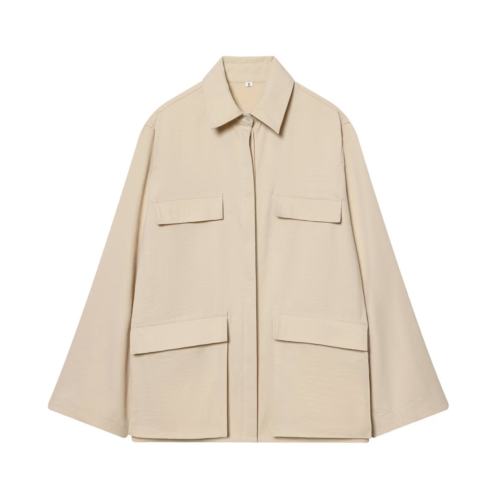 Women's Oversize Field Jacket in Boxy Cut with Four Flap Pockets and Concealed Snap Placket Chichicherry
