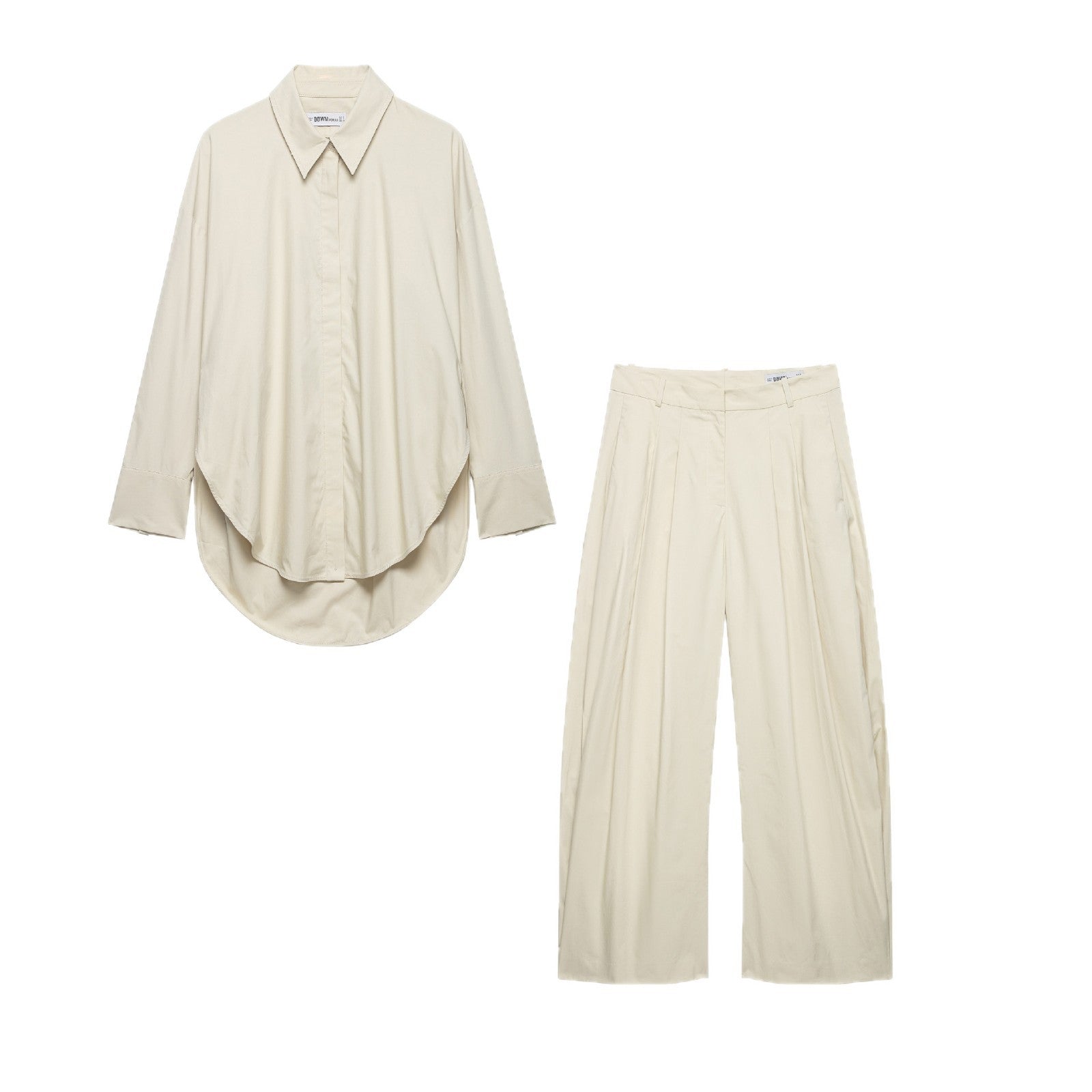 Women Two-Piece Oversized Shirt and Wide Pleated Trousers Set Chichicherry