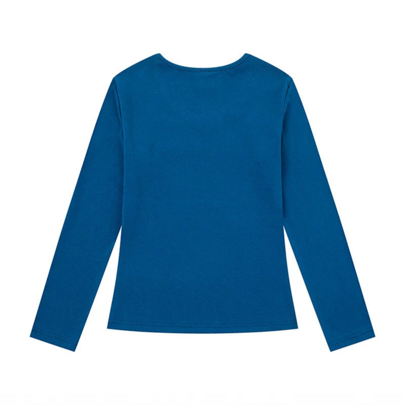 Women's Long Sleeve Shirt with V-Neck and Clef Applications Chichicherry