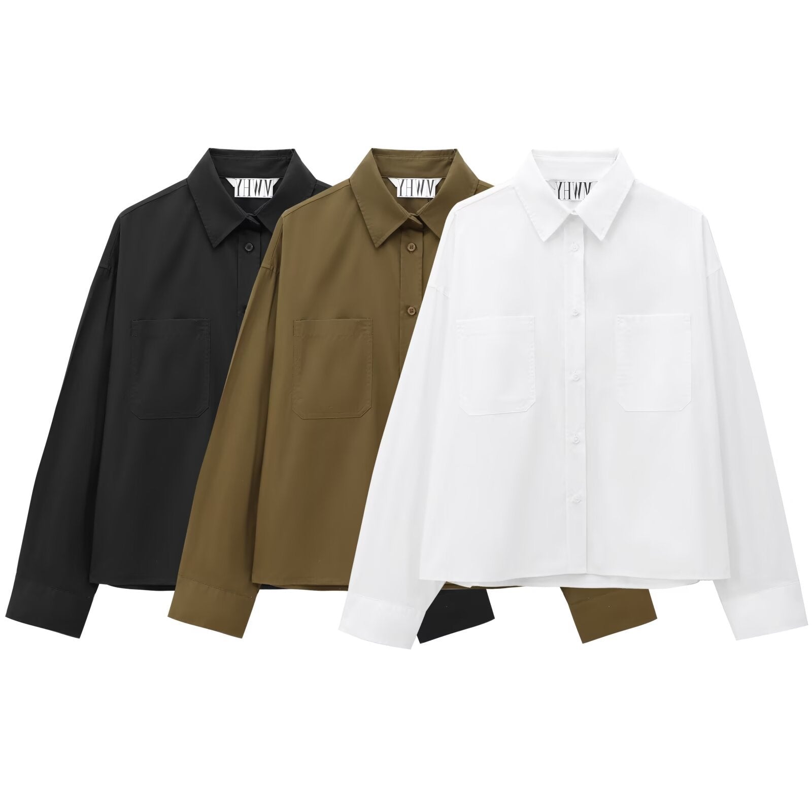 Women's Boxy Cropped Shirt Jacket with Patch Chest Pockets Chichicherry