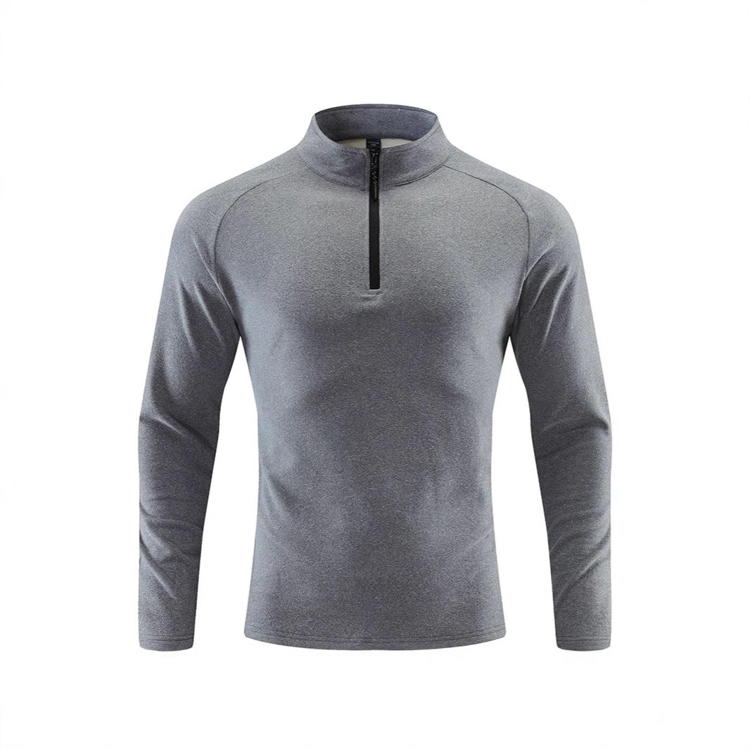 Men's Breathable Functional Long Sleeve Shirt with Stand-up Collar and Short Zipper Chichicherry